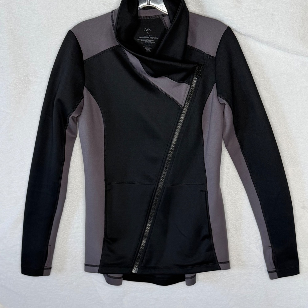 Cabi Women S Black Gray Asymmetric Zip Jacket Moto Activewear Athleisure 989